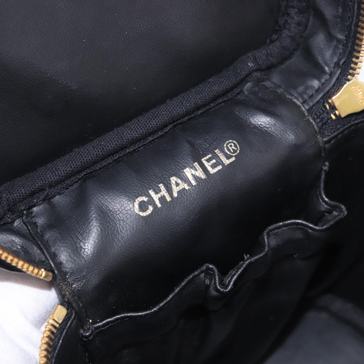 CHANEL COCO Mark Vanity Hand Bag Caviar Skin Black Gold CC Auth ki6768SAV