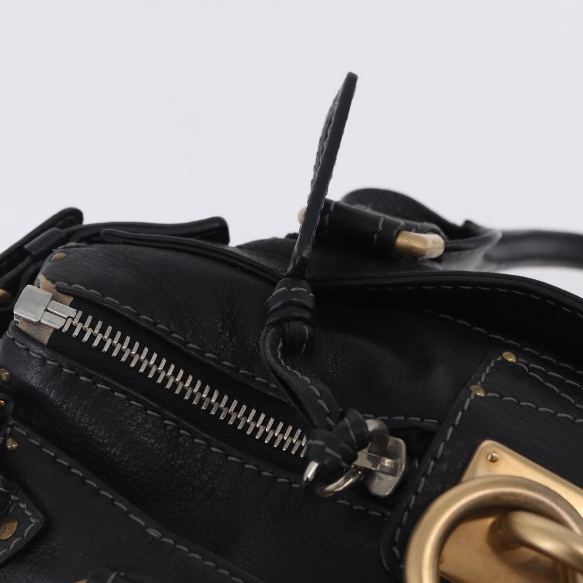 Chloe Paddington Hand Bag Leather Black Gold Silver Auth ki6773M