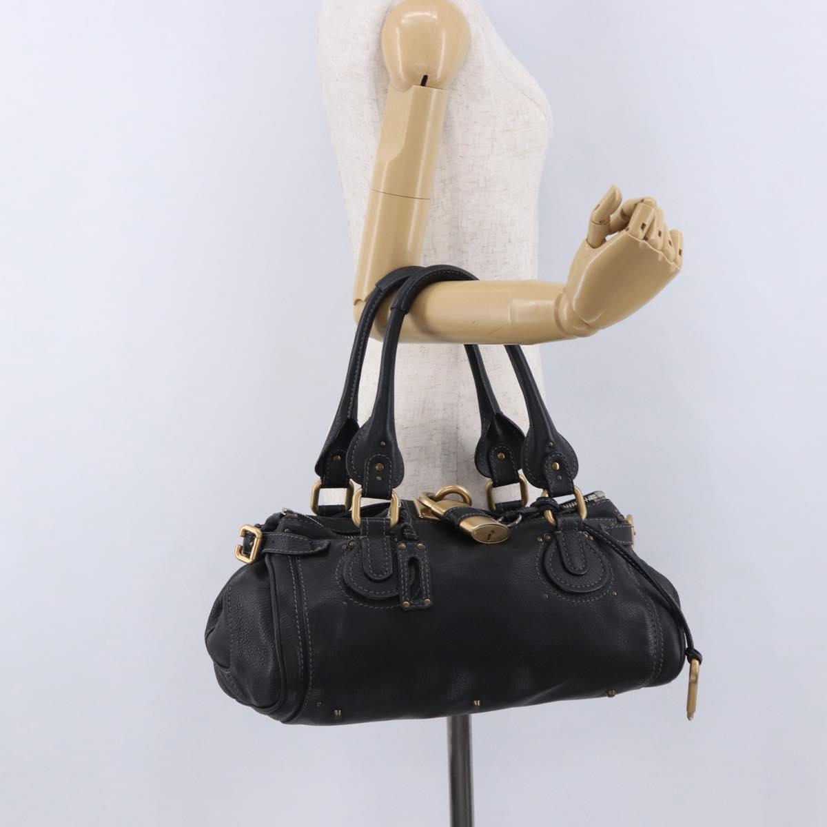 Chloe Paddington Hand Bag Leather Black Gold Silver Auth ki6773M