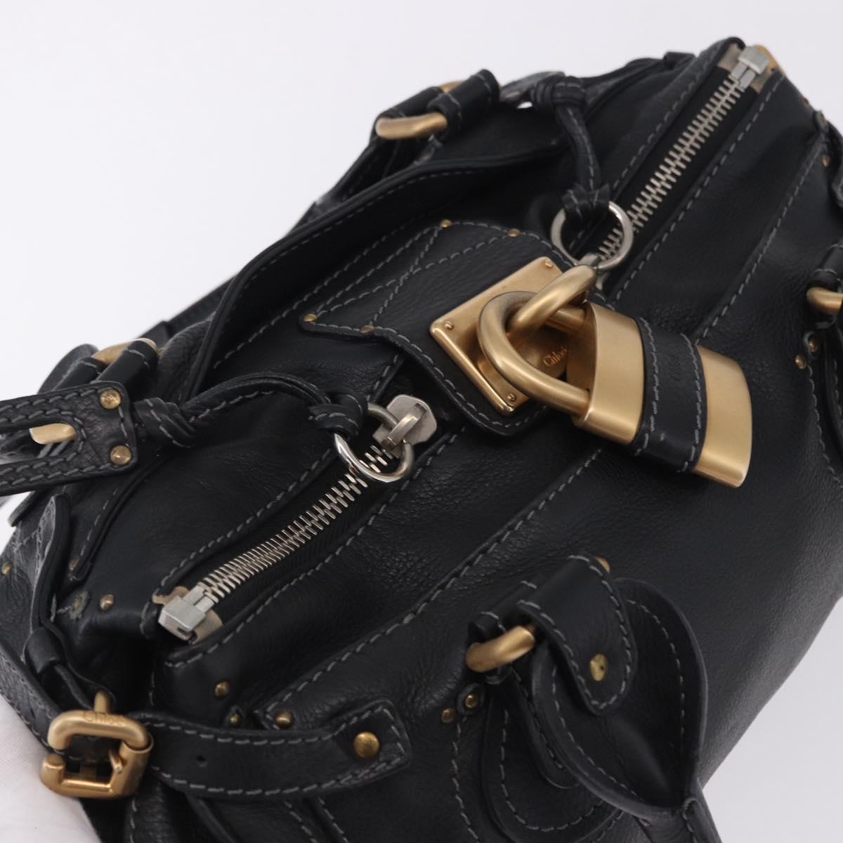 Chloe Paddington Hand Bag Leather Black Gold Silver Auth ki6773M
