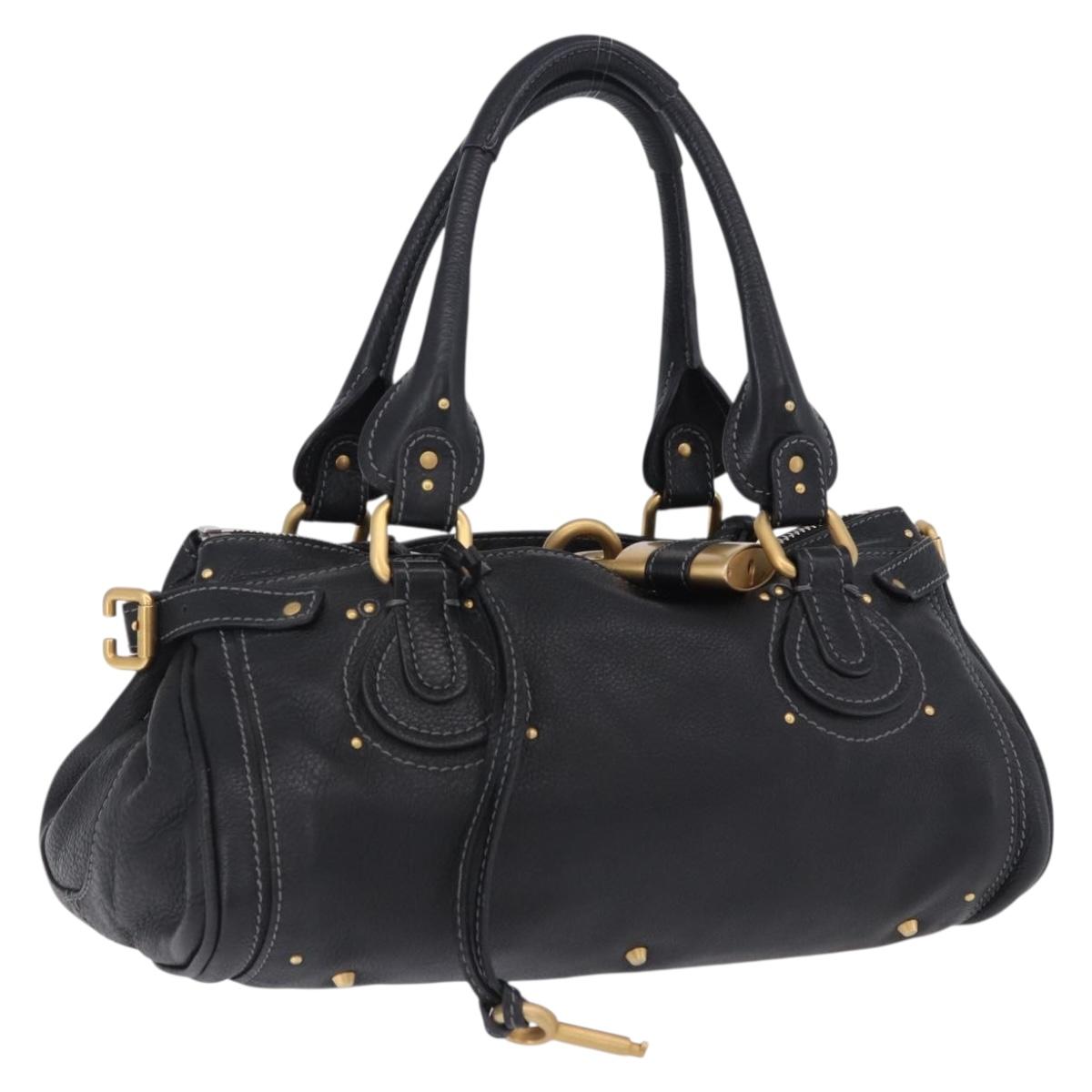 Chloe Paddington Hand Bag Leather Black Gold Silver Auth ki6774M