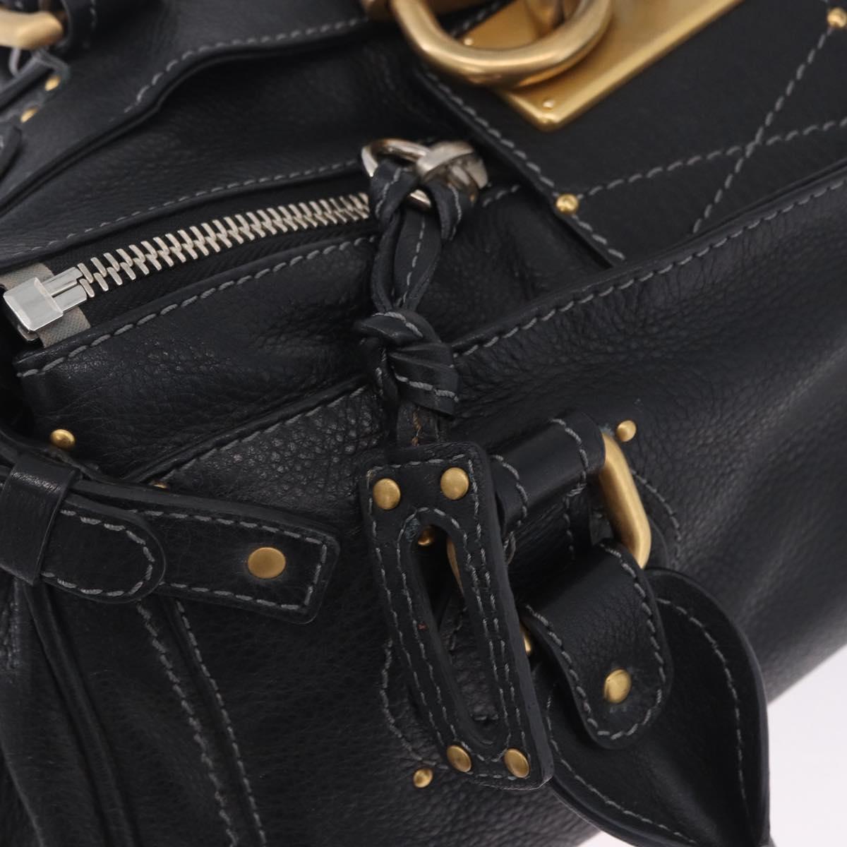 Chloe Paddington Hand Bag Leather Black Gold Silver Auth ki6774M