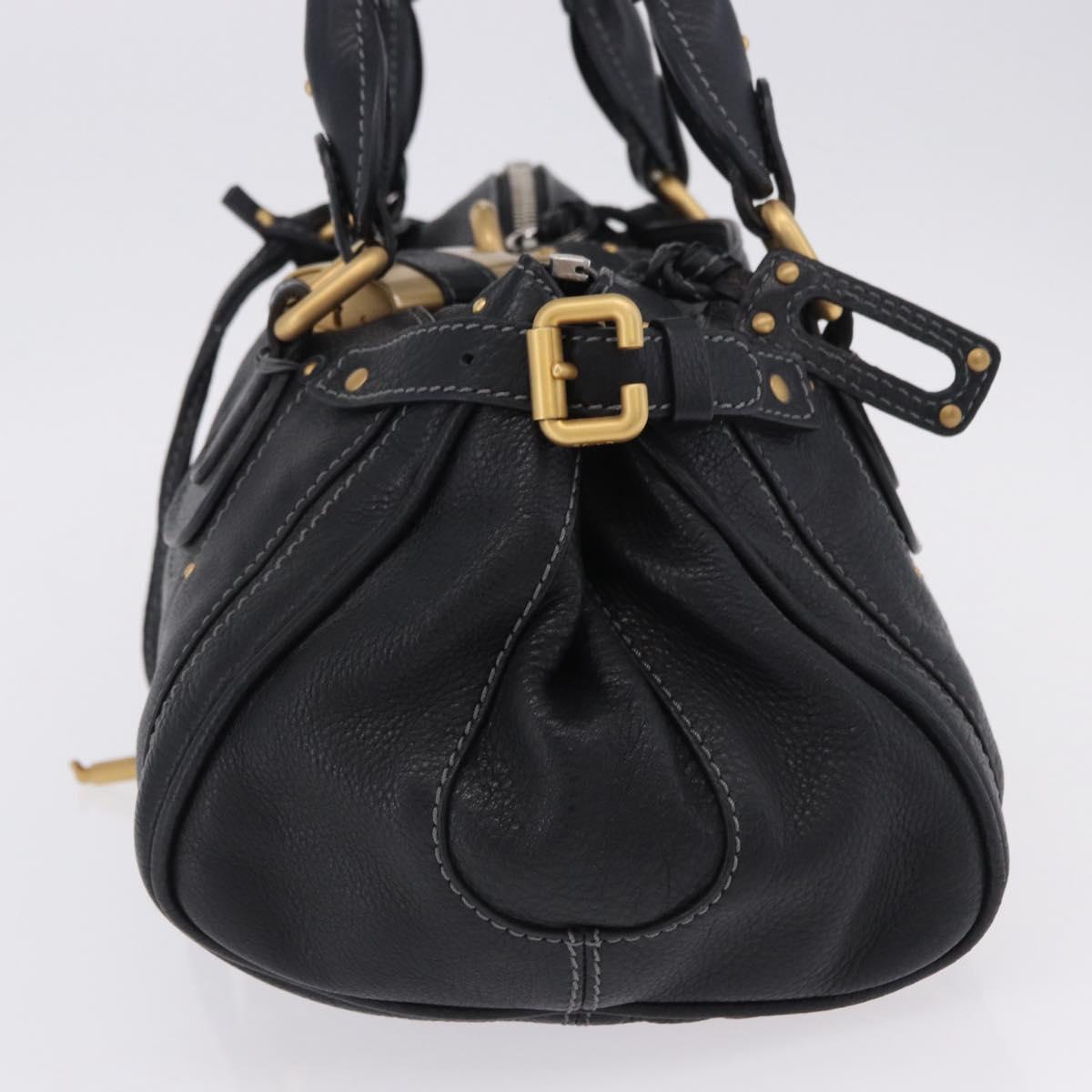Chloe Paddington Hand Bag Leather Black Gold Silver Auth ki6774M