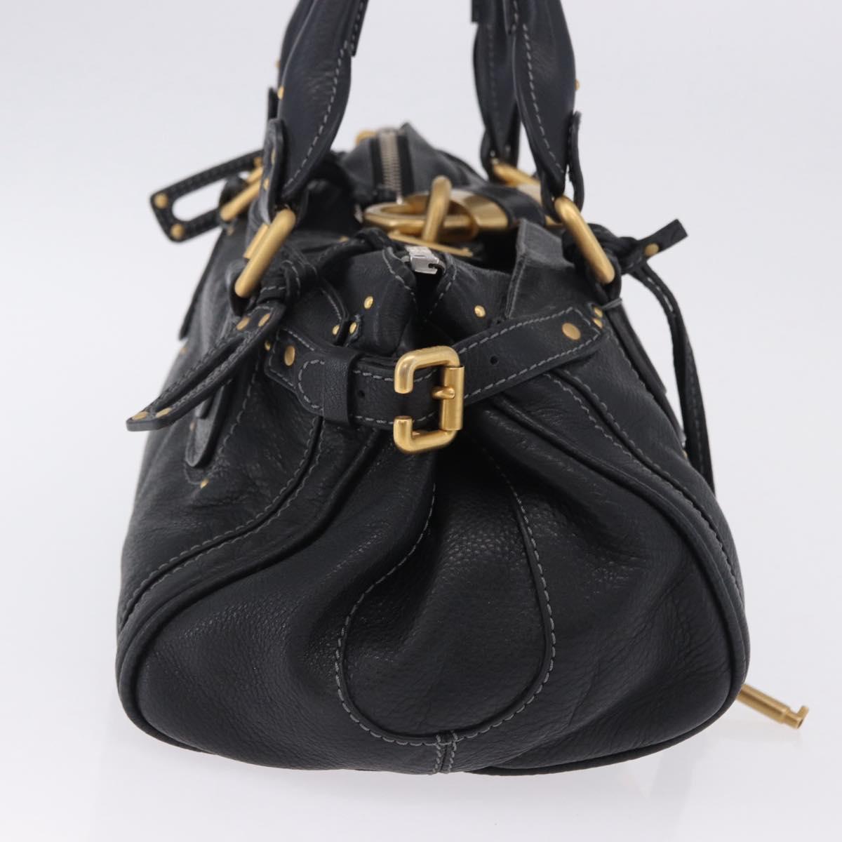 Chloe Paddington Hand Bag Leather Black Gold Silver Auth ki6774M