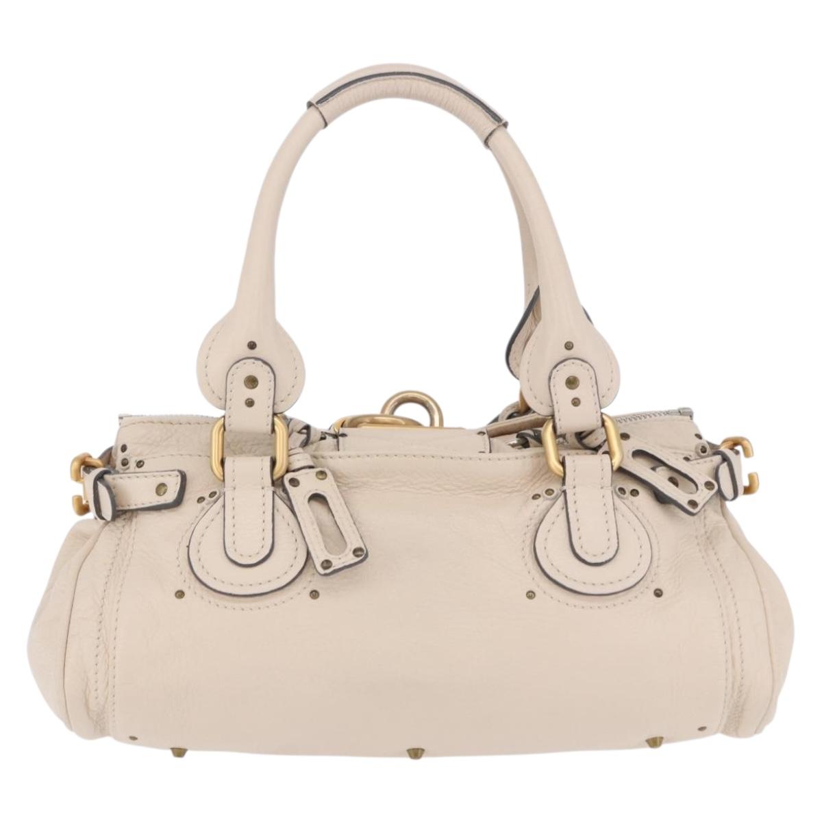 Chloe Paddington Hand Bag Leather Beige Gold Silver Auth ki6776M