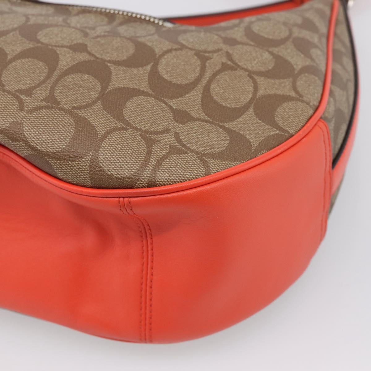 Coach Signature Shoulder Bag PVC 2way Beige Silver Auth ki6777A