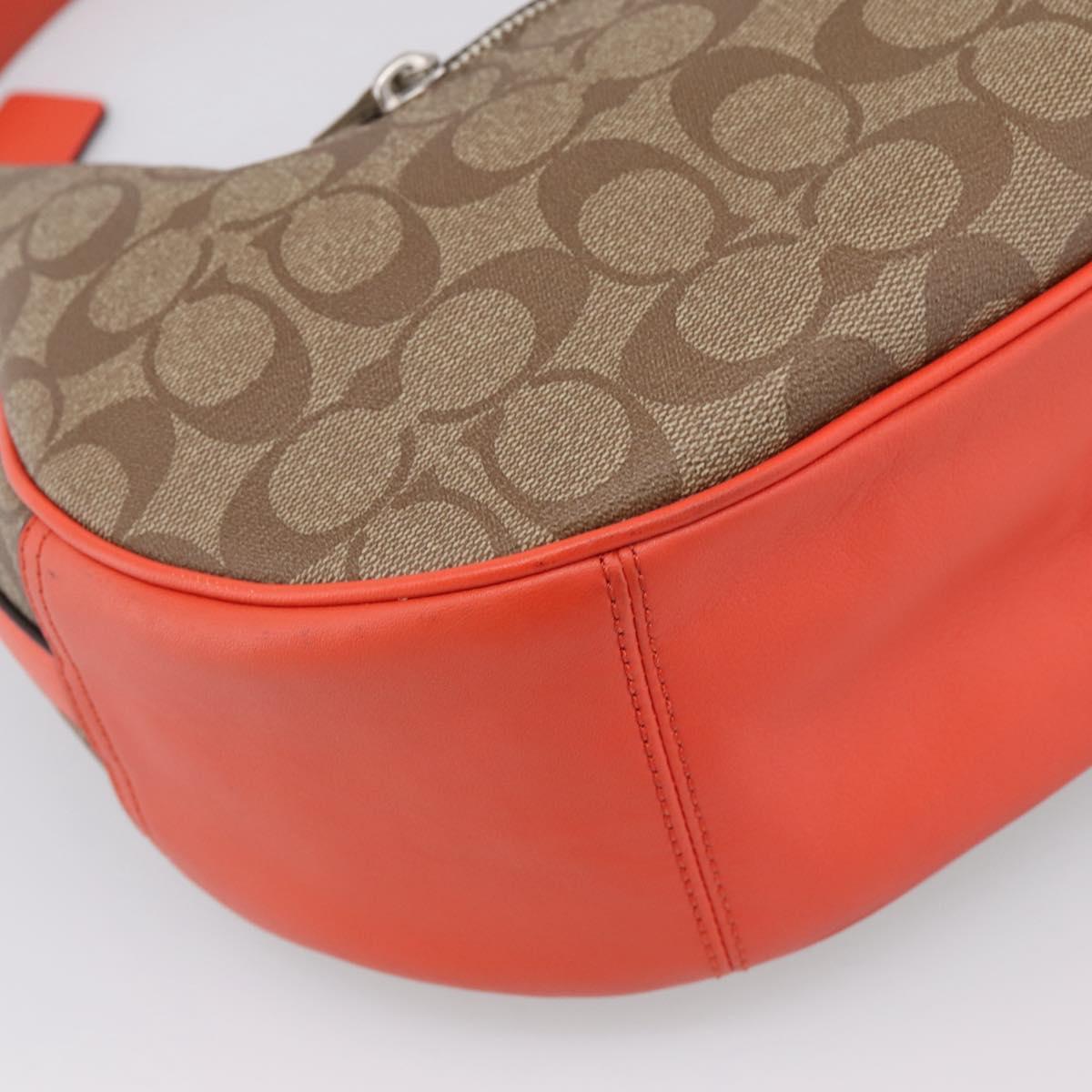 Coach Signature Shoulder Bag PVC 2way Beige Silver Auth ki6777A