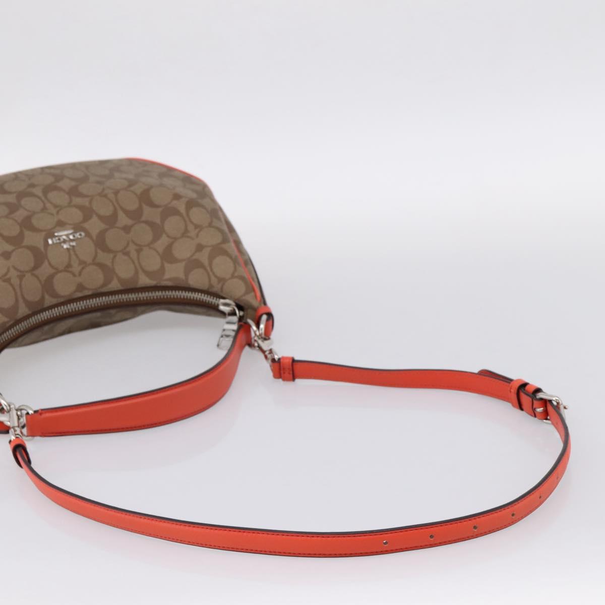 Coach Signature Shoulder Bag PVC 2way Beige Silver Auth ki6777A