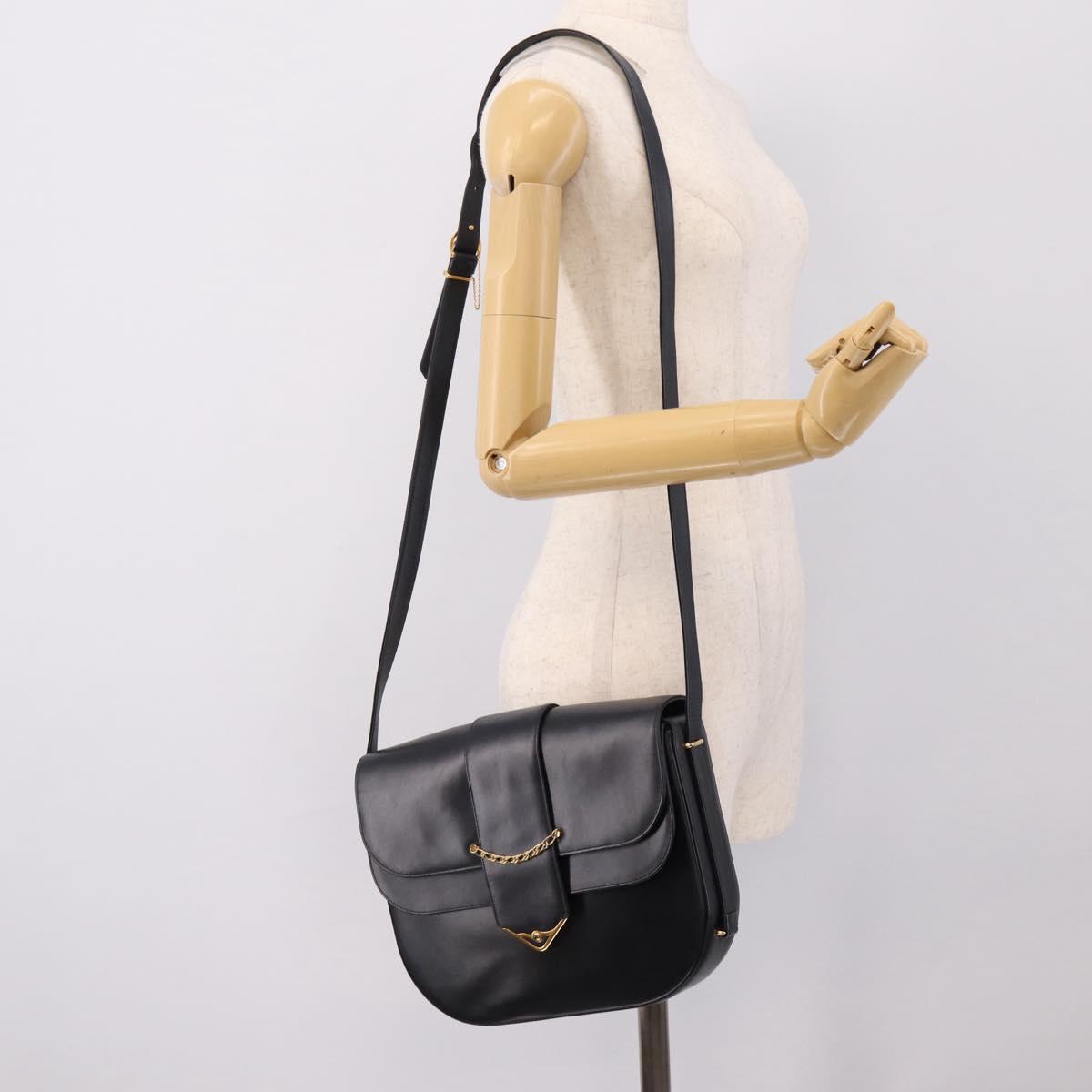 CARTIER Sapphire Line Shoulder Bag Leather Black Gold Auth ki6781A