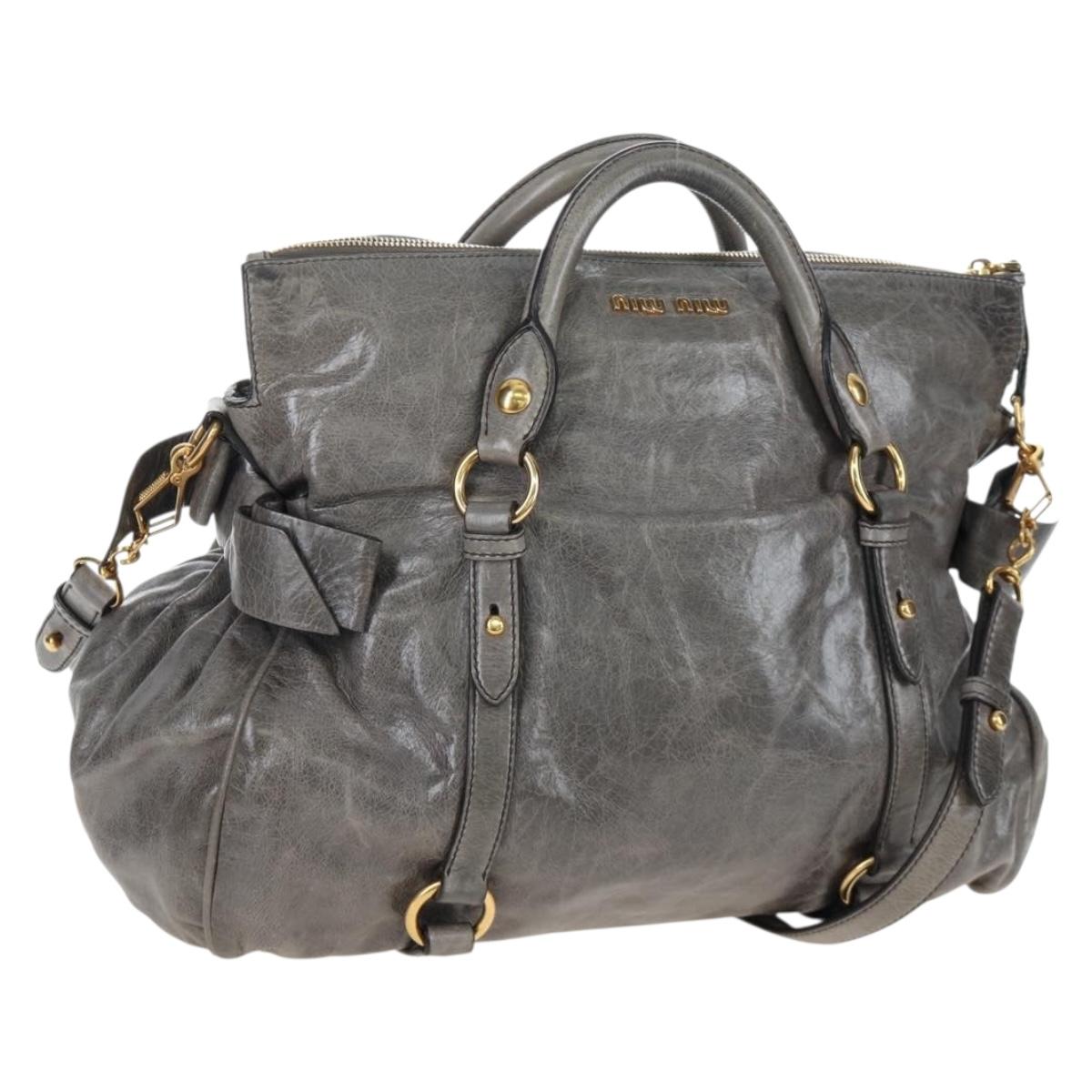Miu Miu Hand Bag Leather 2way Gray Gold Auth ki6785M
