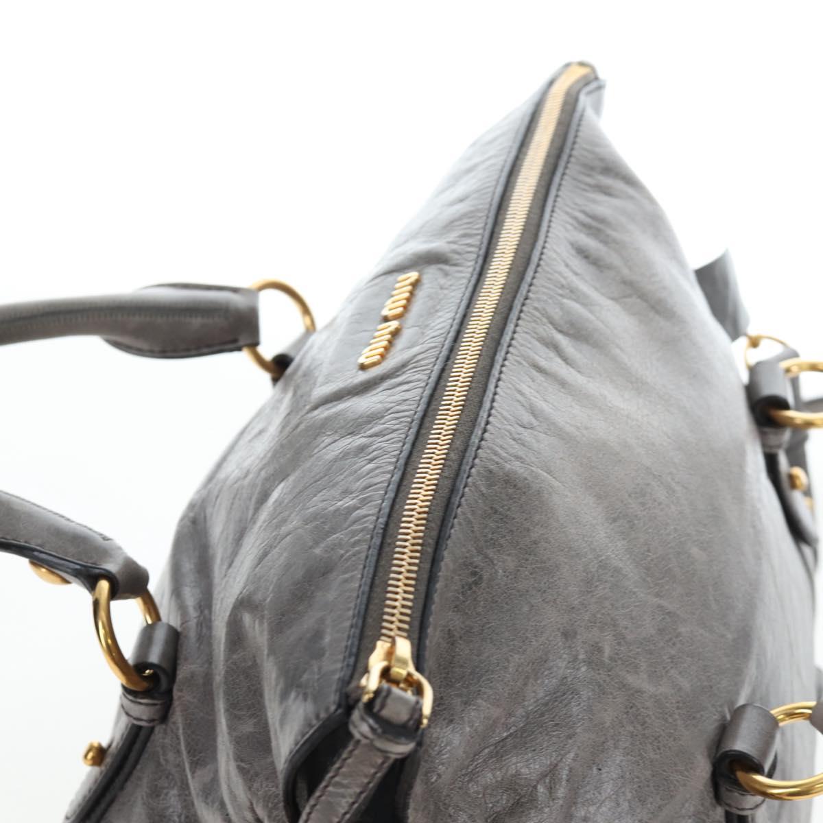 Miu Miu Hand Bag Leather 2way Gray Gold Auth ki6785M