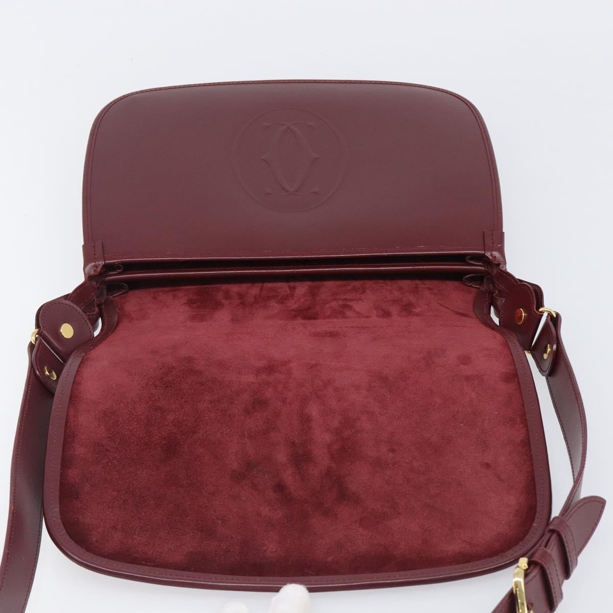 CARTIER Must Line Shoulder Bag Leather Bordeaux Gold Auth ki6787A