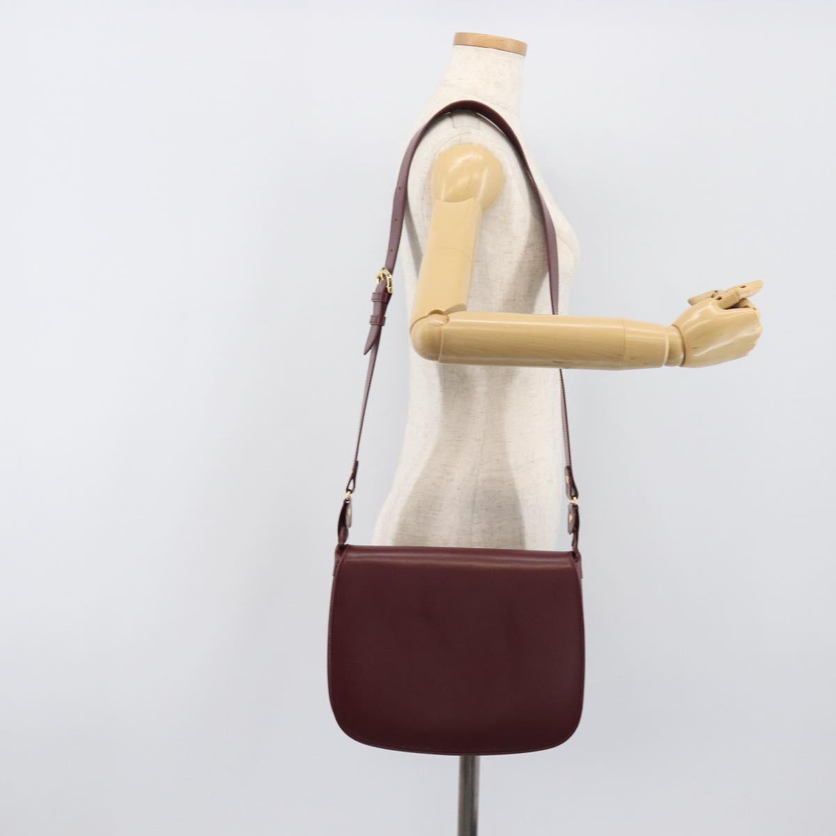 CARTIER Must Line Shoulder Bag Leather Bordeaux Gold Auth ki6787A