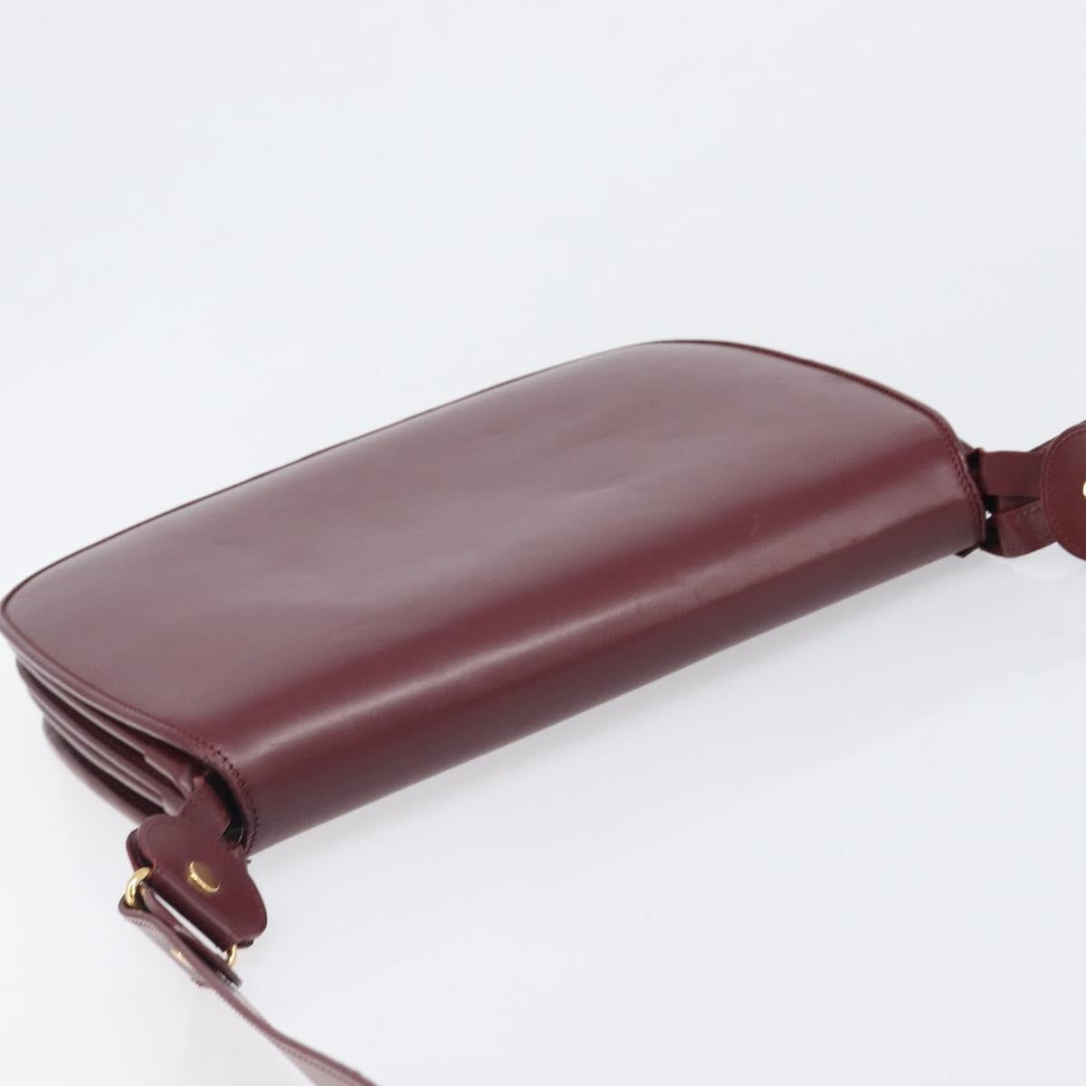 CARTIER Must Line Shoulder Bag Leather Bordeaux Gold Auth ki6787A
