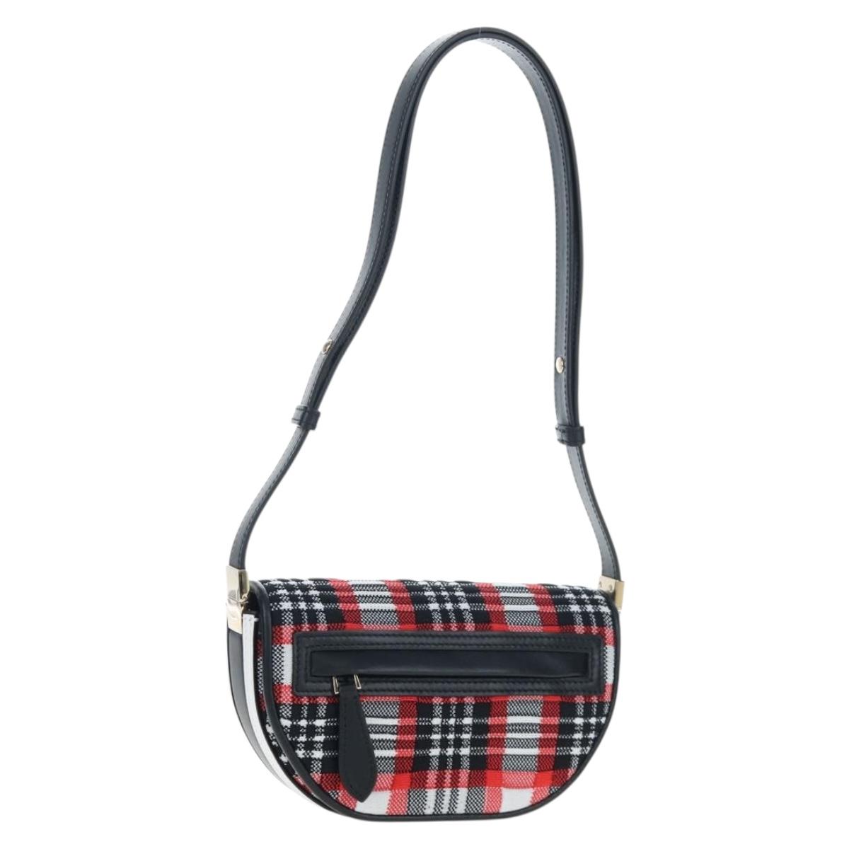 BURBERRY Nova Check Shoulder Bag Canvas Red Gold Auth ki6799M