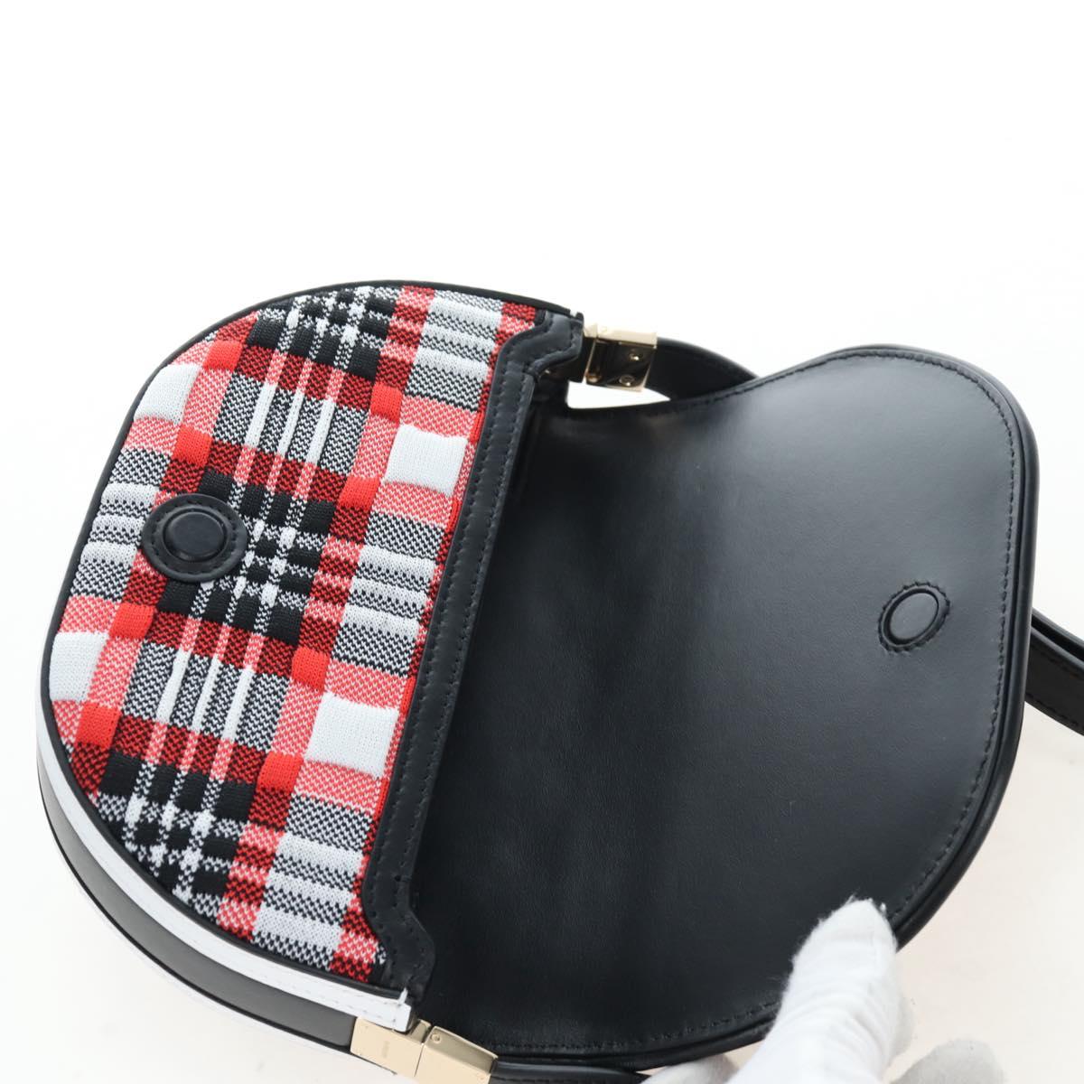 BURBERRY Nova Check Shoulder Bag Canvas Red Gold Auth ki6799M