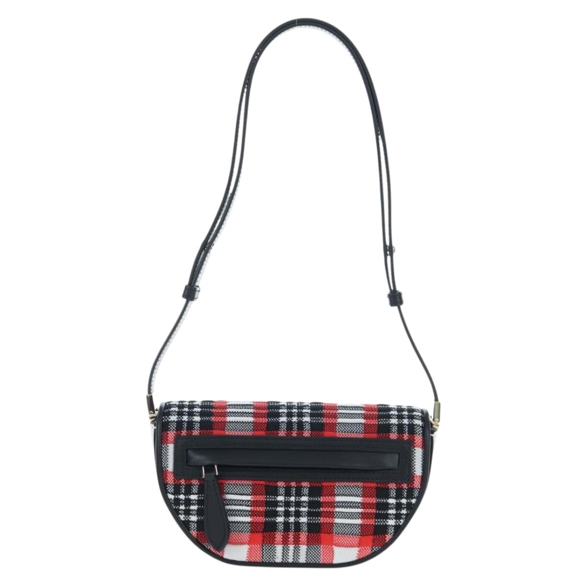 BURBERRY Nova Check Shoulder Bag Canvas Red Gold Auth ki6799M