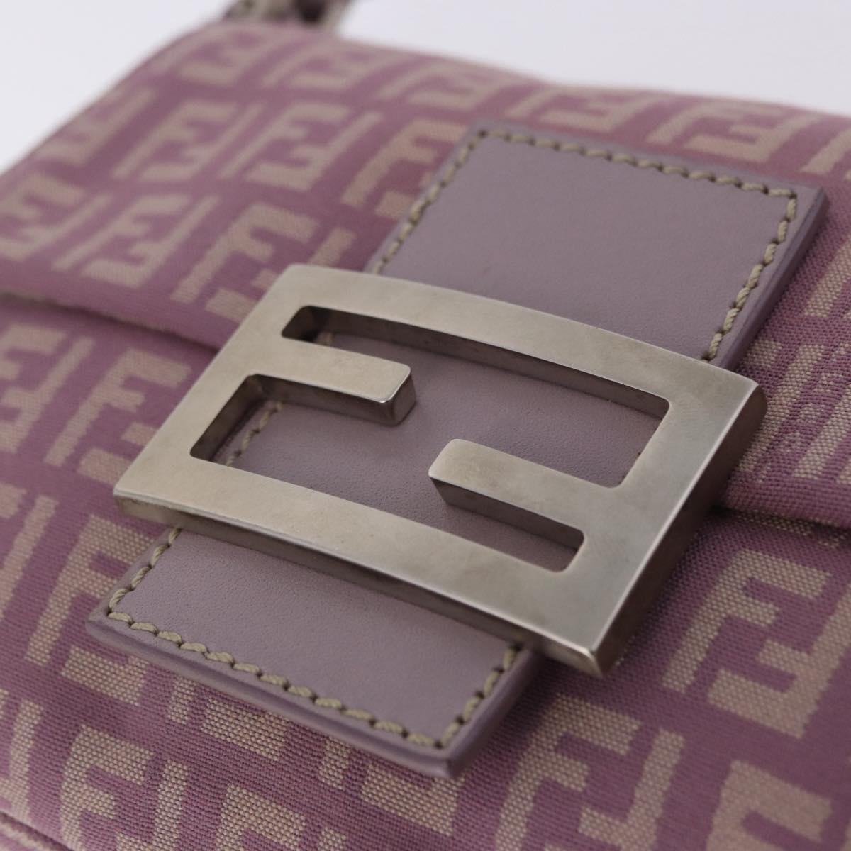 FENDI Zucchino Canvas Mini Mamma Baguette Bag Purple Silver Auth ki6806M