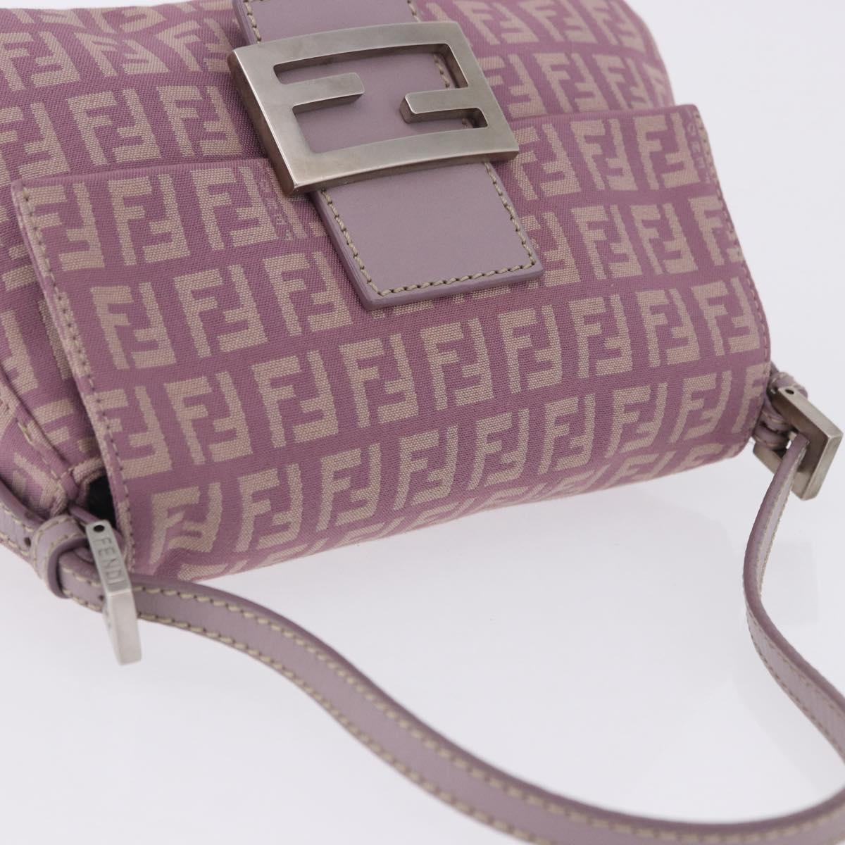 FENDI Zucchino Canvas Mini Mamma Baguette Bag Purple Silver Auth ki6806M