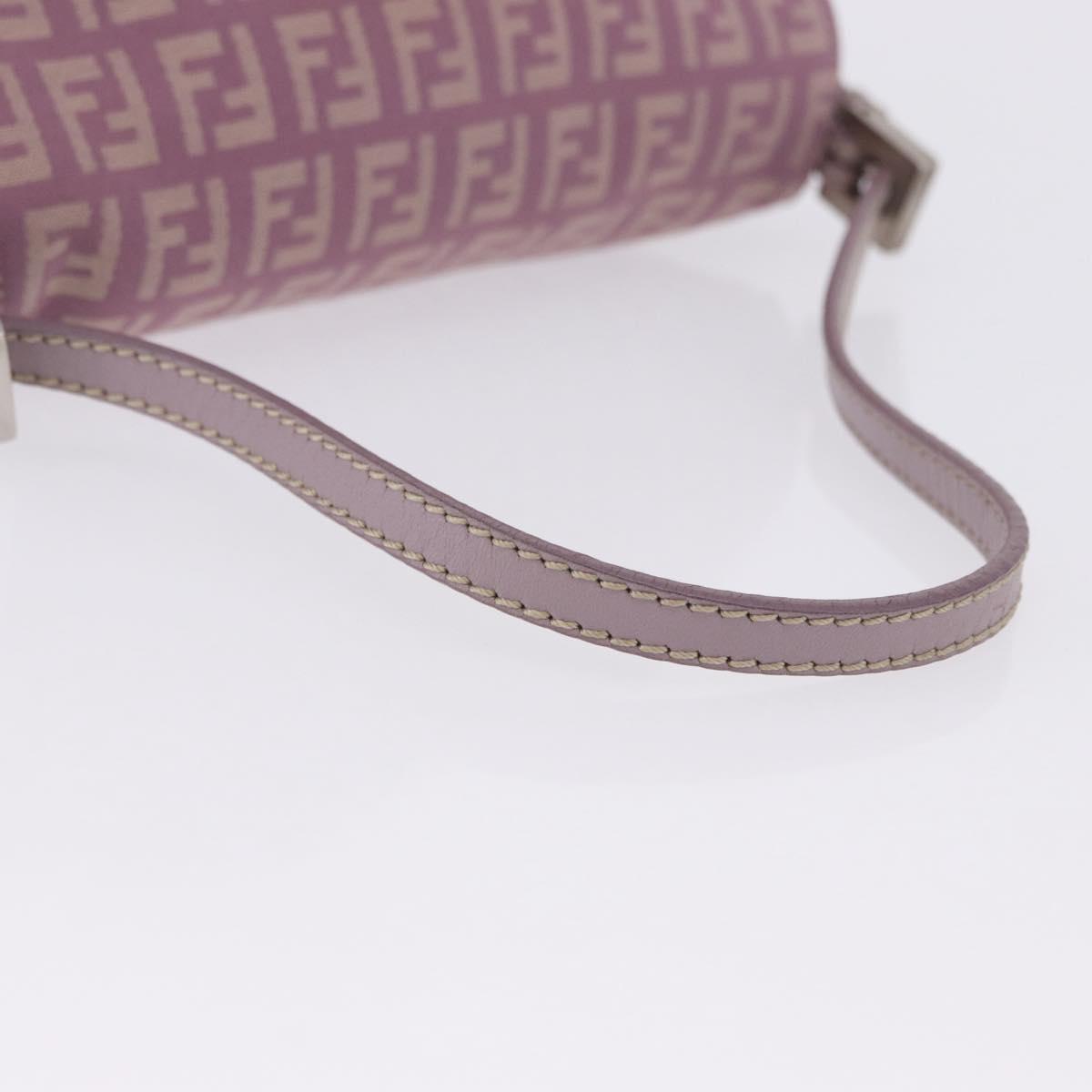 FENDI Zucchino Canvas Mini Mamma Baguette Bag Purple Silver Auth ki6806M