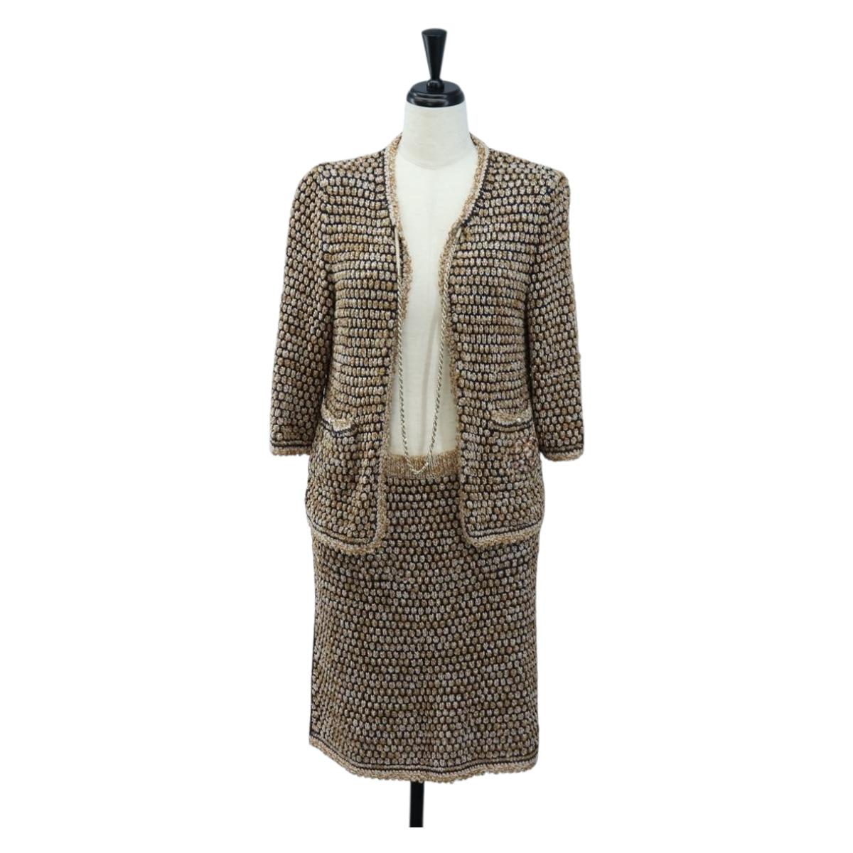 CHANEL skirt Jacket Nylon setup Gold CC Auth ki6808M