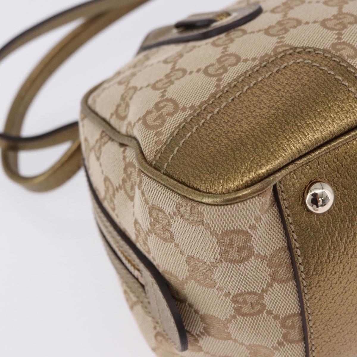 GUCCI GG Canvas Hand Bag Leather Beige Gold 161720 Auth ki6809V
