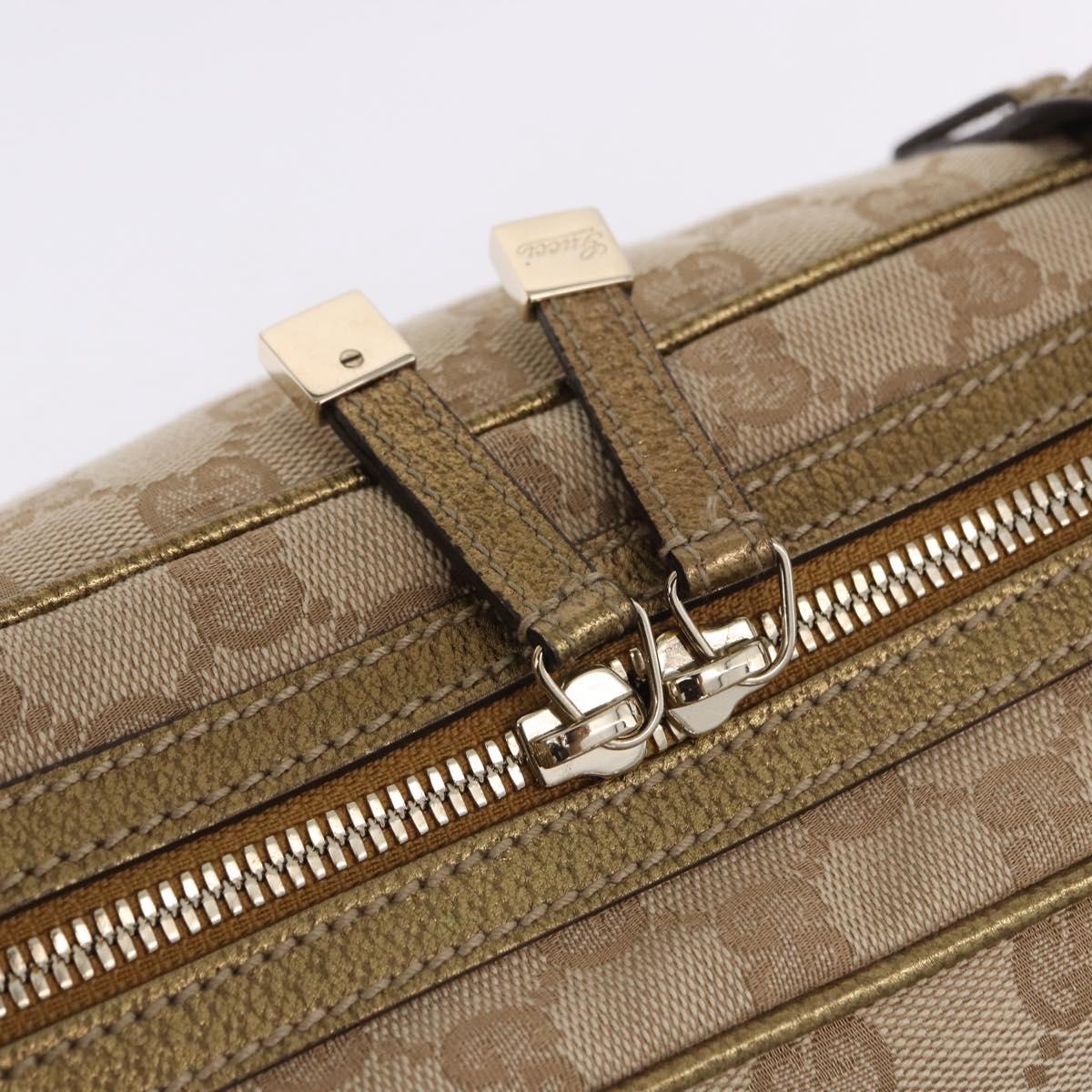 GUCCI GG Canvas Hand Bag Leather Beige Gold 161720 Auth ki6809V