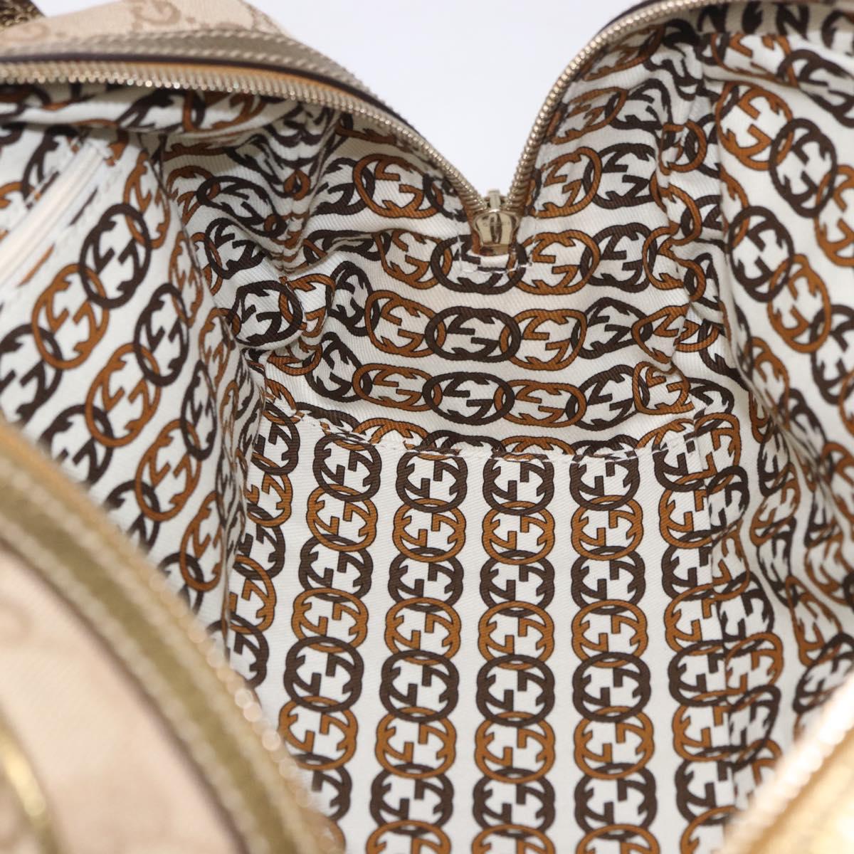 GUCCI GG Canvas Hand Bag Leather Beige Gold 161720 Auth ki6809V