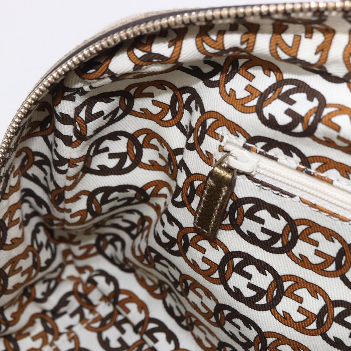 GUCCI GG Canvas Hand Bag Leather Beige Gold 161720 Auth ki6809V