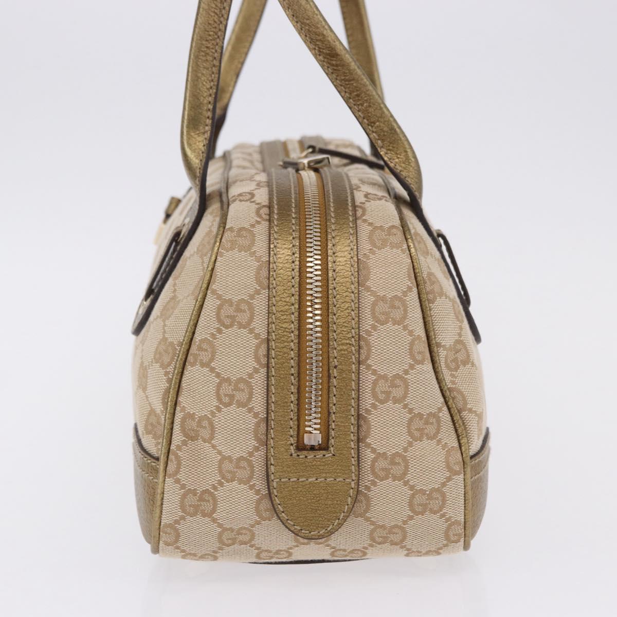 GUCCI GG Canvas Hand Bag Leather Beige Gold 161720 Auth ki6809V