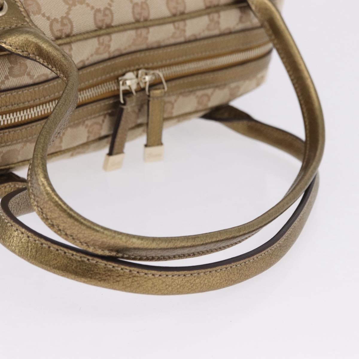 GUCCI GG Canvas Hand Bag Leather Beige Gold 161720 Auth ki6809V