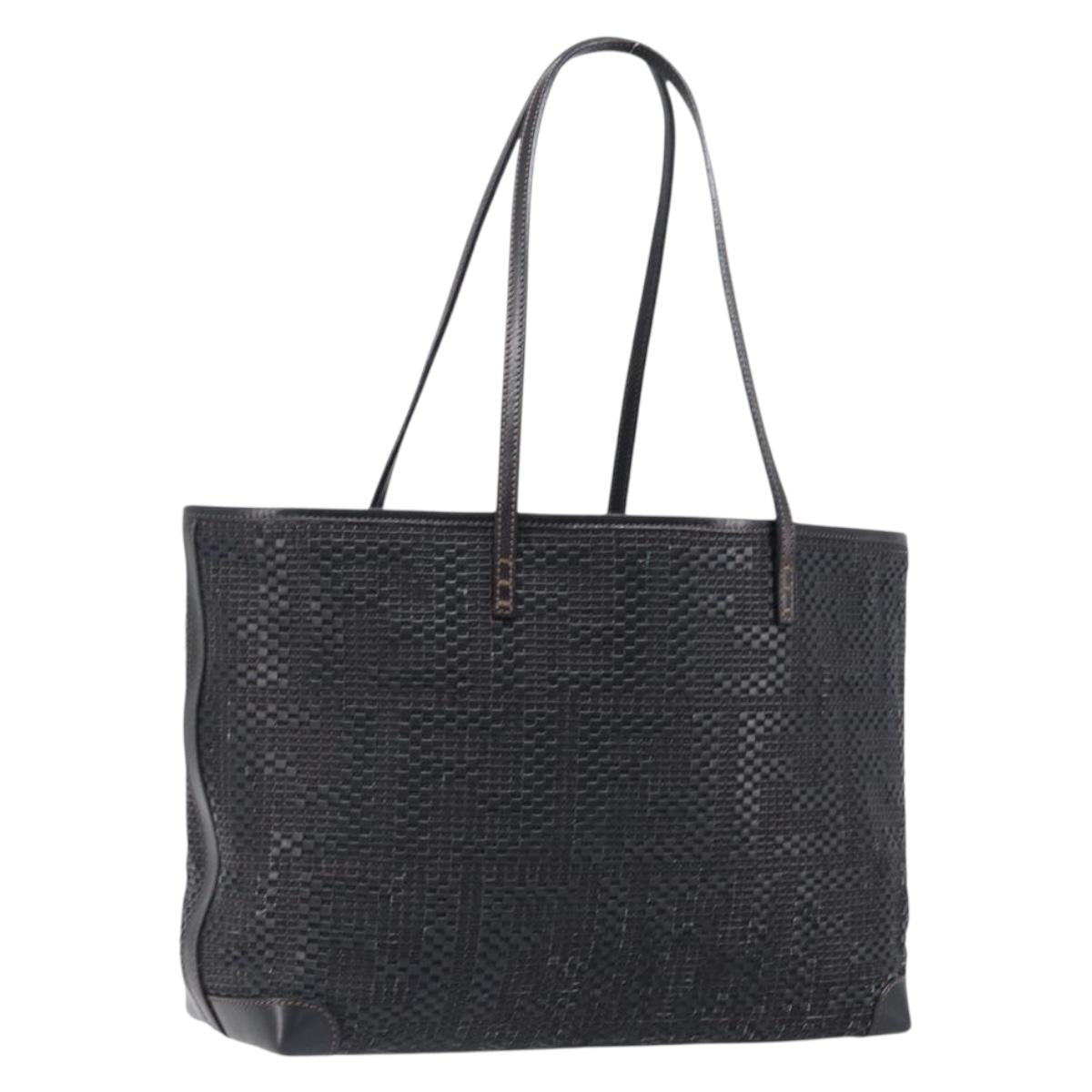 FENDI Zucca Canvas Tote Bag Leather Black Auth ki6810