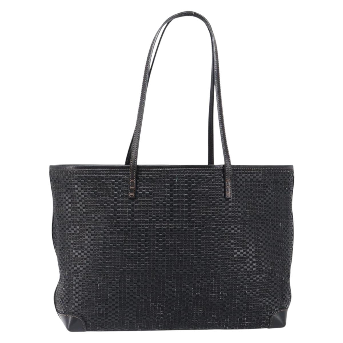 FENDI Zucca Canvas Tote Bag Leather Black Auth ki6810