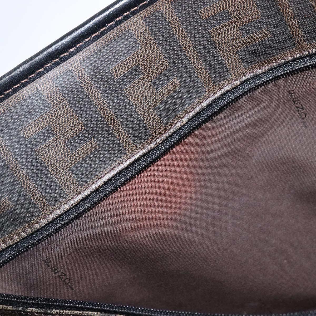FENDI Zucca Canvas Tote Bag Leather Black Auth ki6810