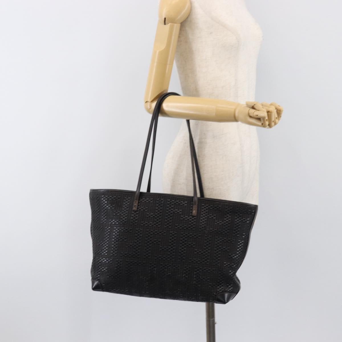 FENDI Zucca Canvas Tote Bag Leather Black Auth ki6810