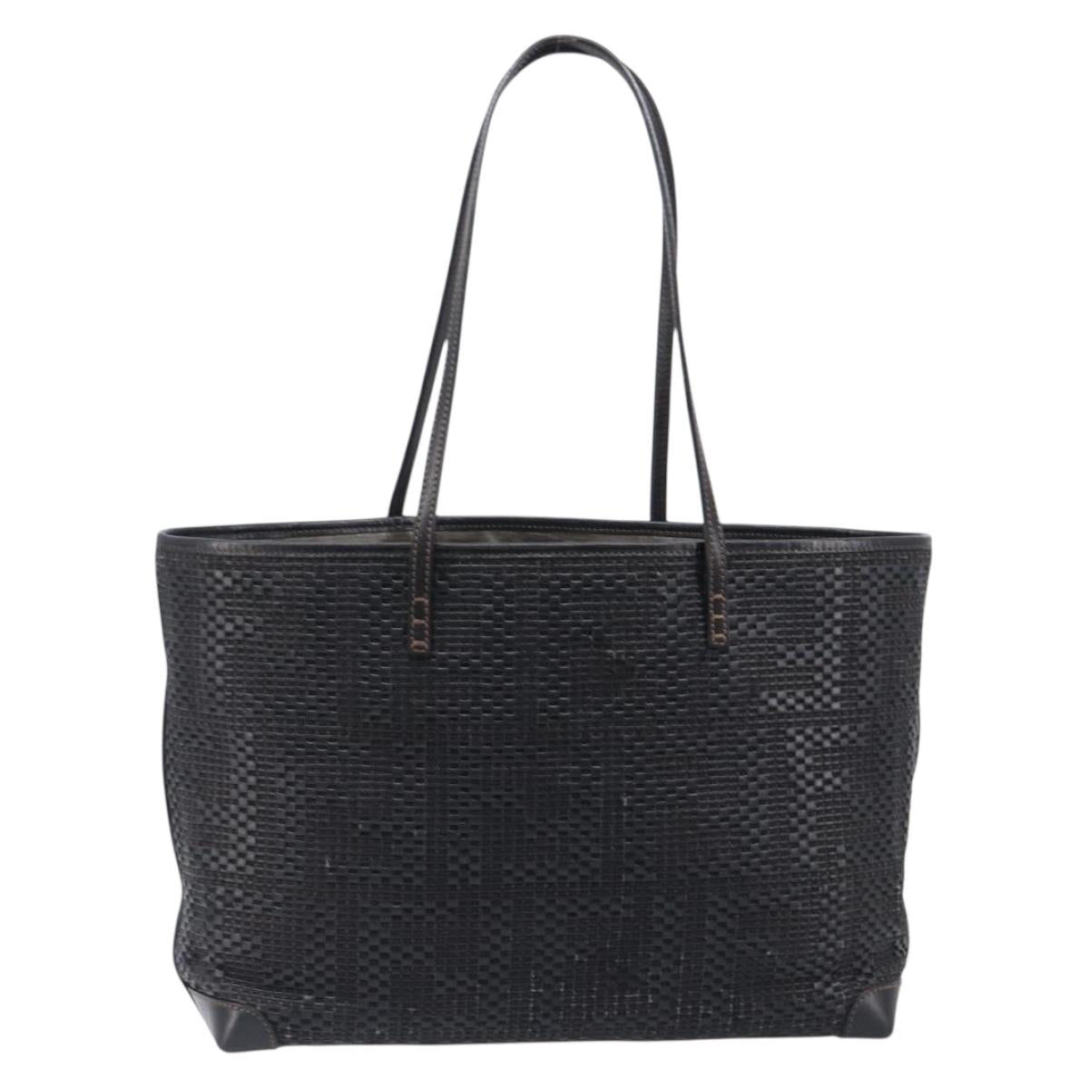 FENDI Zucca Canvas Tote Bag Leather Black Auth ki6810