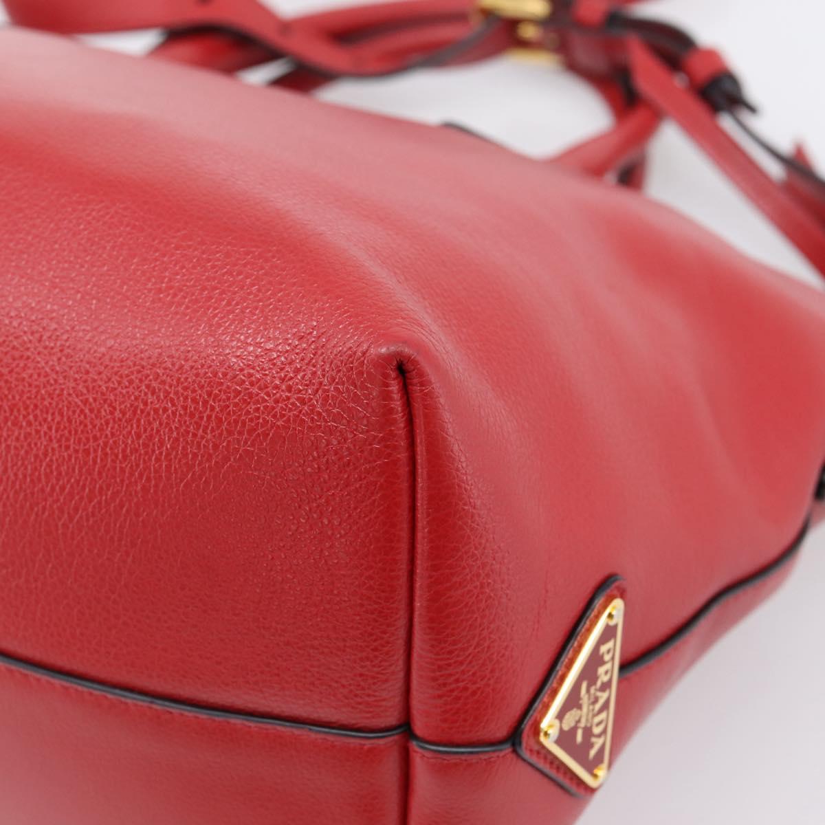 PRADA Hand Bag Leather 2way Red Gold Auth ki6814V