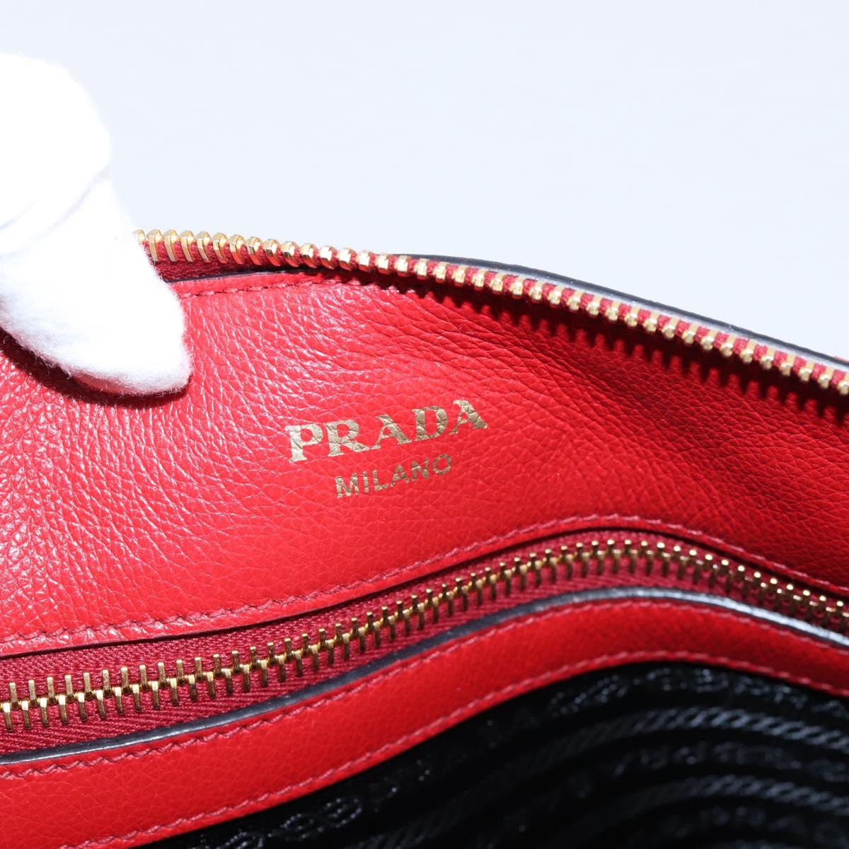 PRADA Hand Bag Leather 2way Red Gold Auth ki6814V