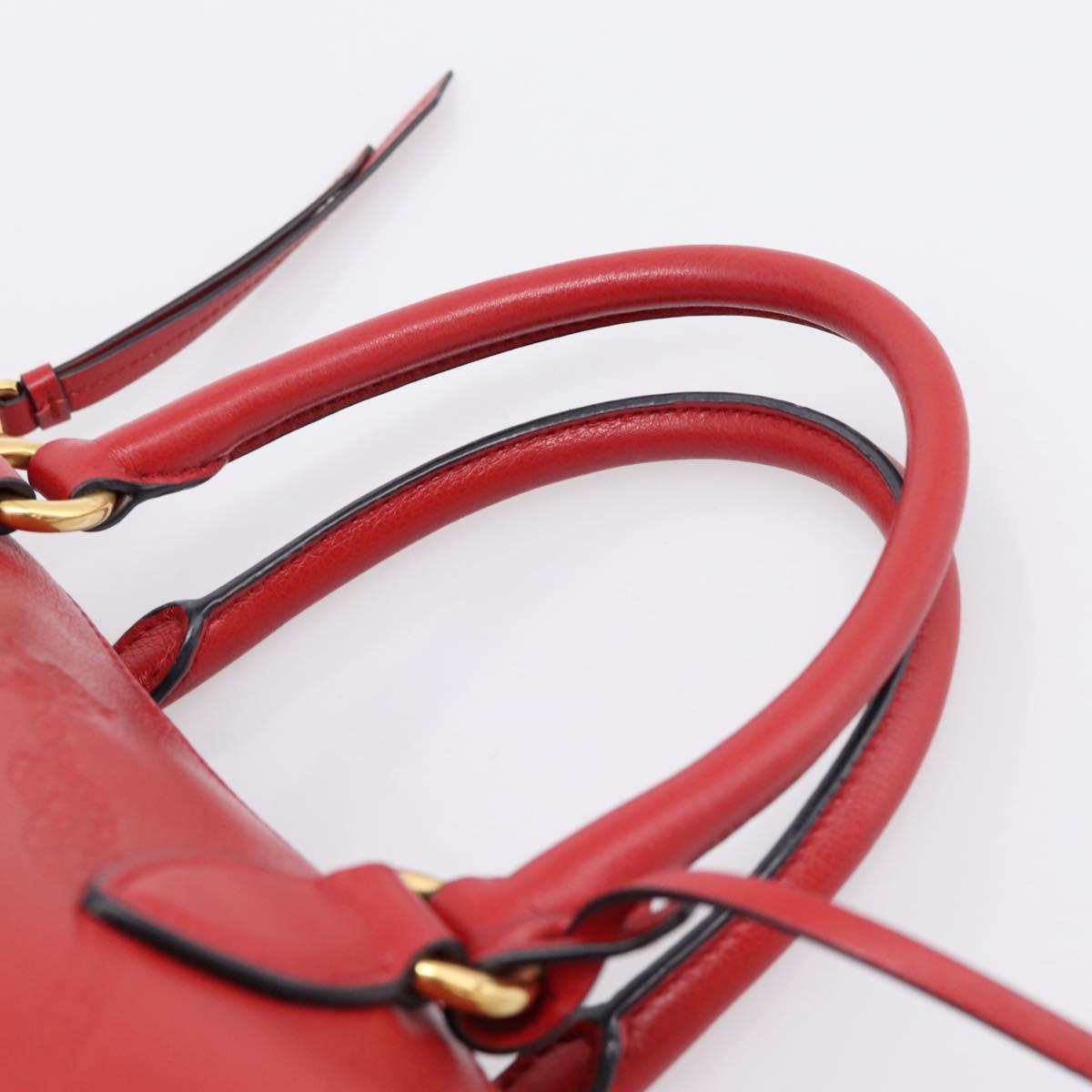 PRADA Hand Bag Leather 2way Red Gold Auth ki6814V