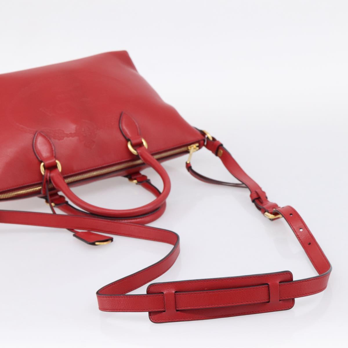 PRADA Hand Bag Leather 2way Red Gold Auth ki6814V
