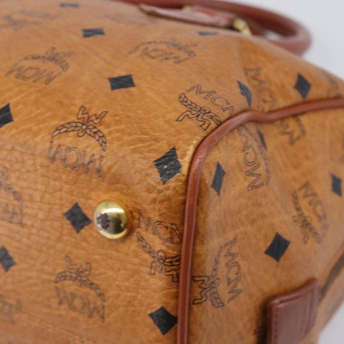 MCM Vicetos Logogram Mini Boston Bag PVC Leather Brown Gold Auth ki6815