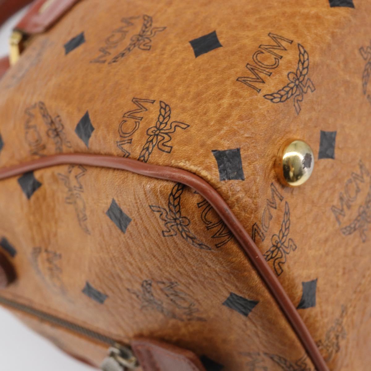 MCM Vicetos Logogram Mini Boston Bag PVC Leather Brown Gold Auth ki6815