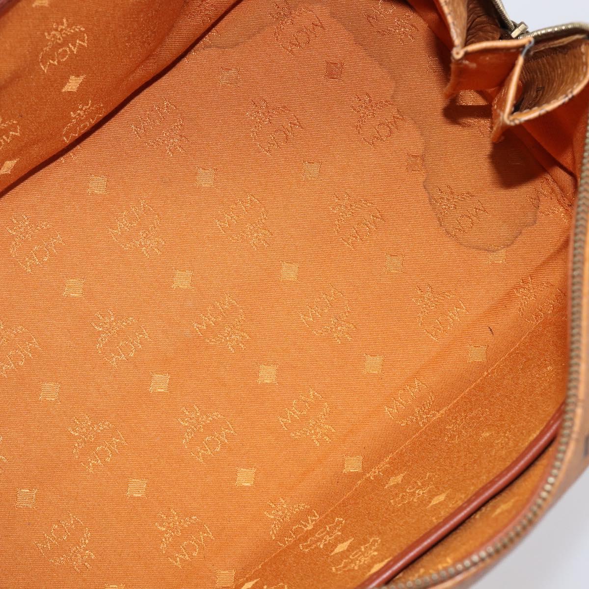 MCM Vicetos Logogram Mini Boston Bag PVC Leather Brown Gold Auth ki6815