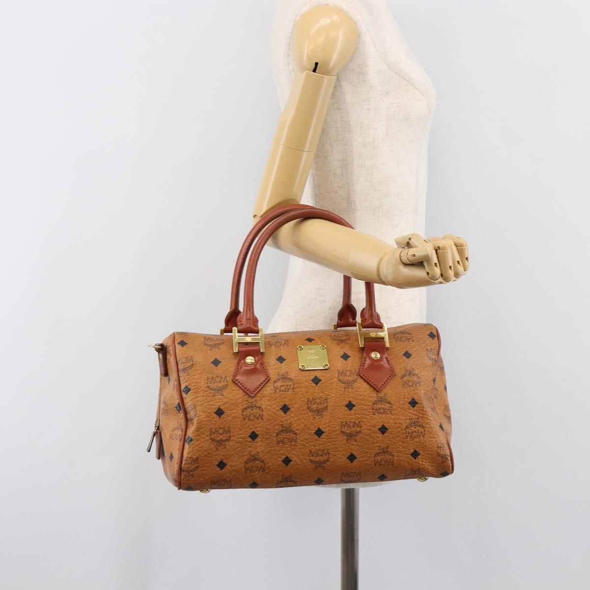MCM Vicetos Logogram Mini Boston Bag PVC Leather Brown Gold Auth ki6815