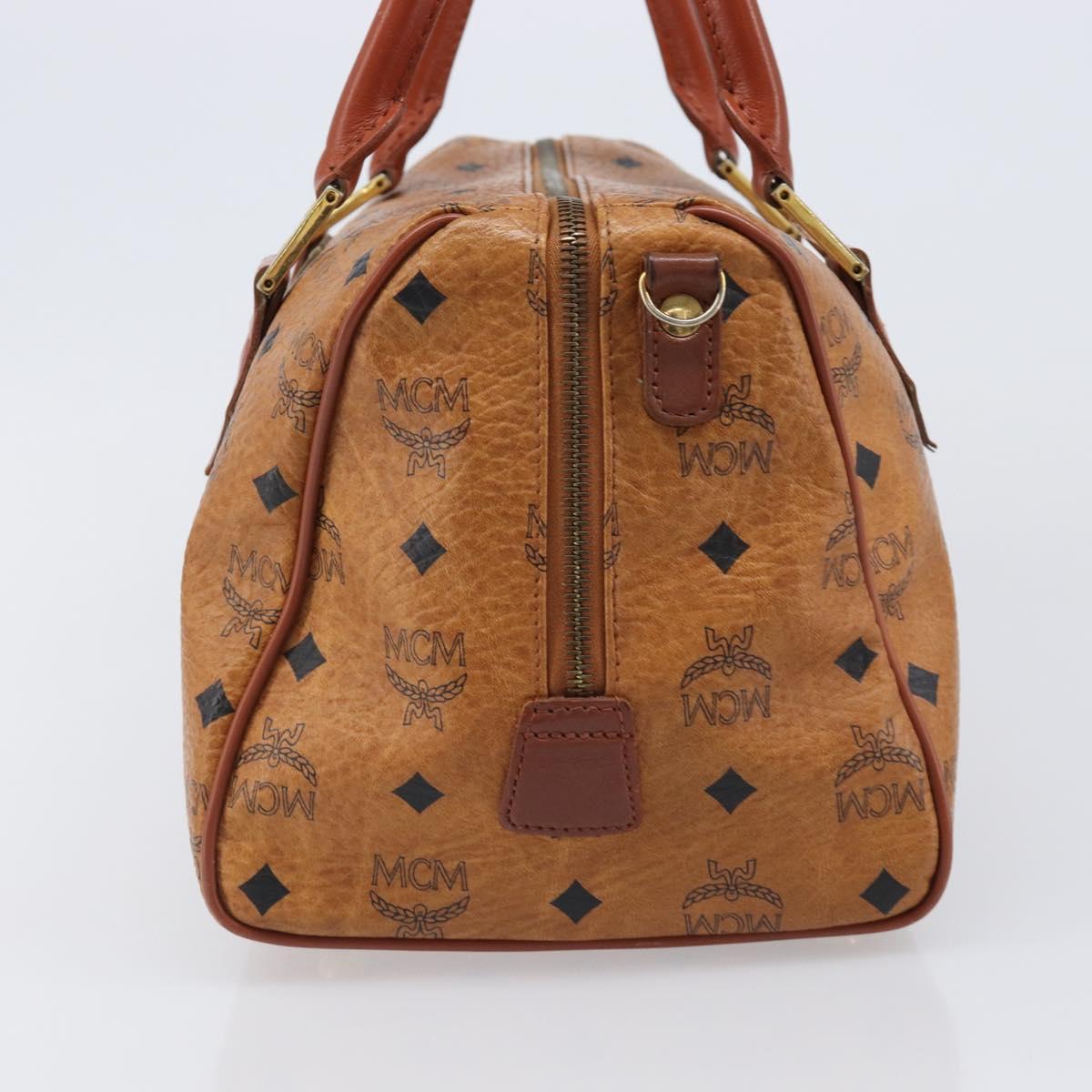 MCM Vicetos Logogram Mini Boston Bag PVC Leather Brown Gold Auth ki6815