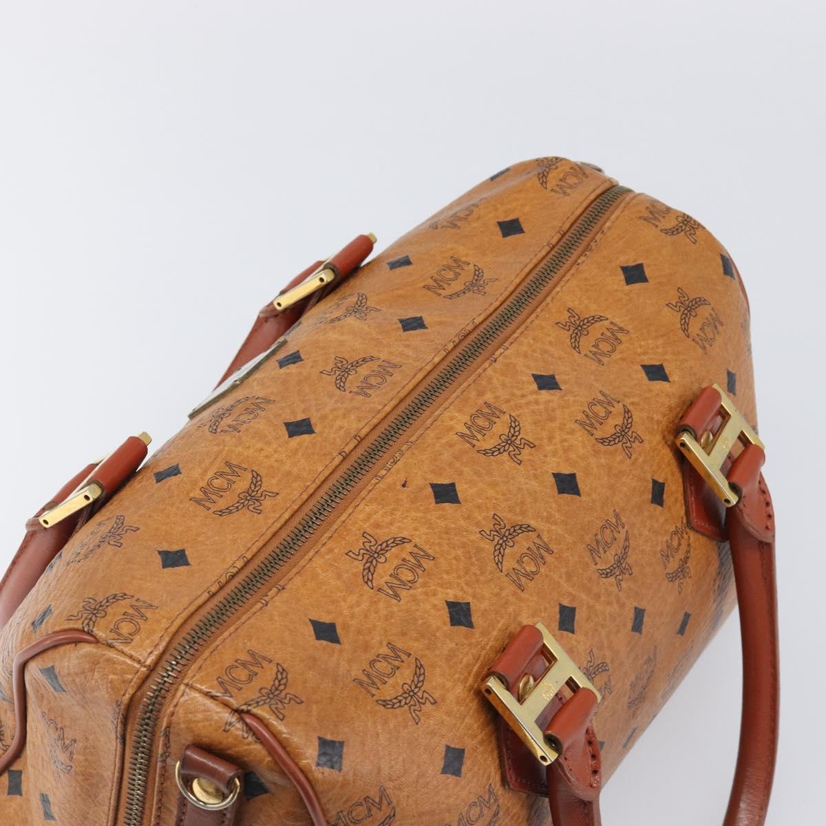 MCM Vicetos Logogram Mini Boston Bag PVC Leather Brown Gold Auth ki6815