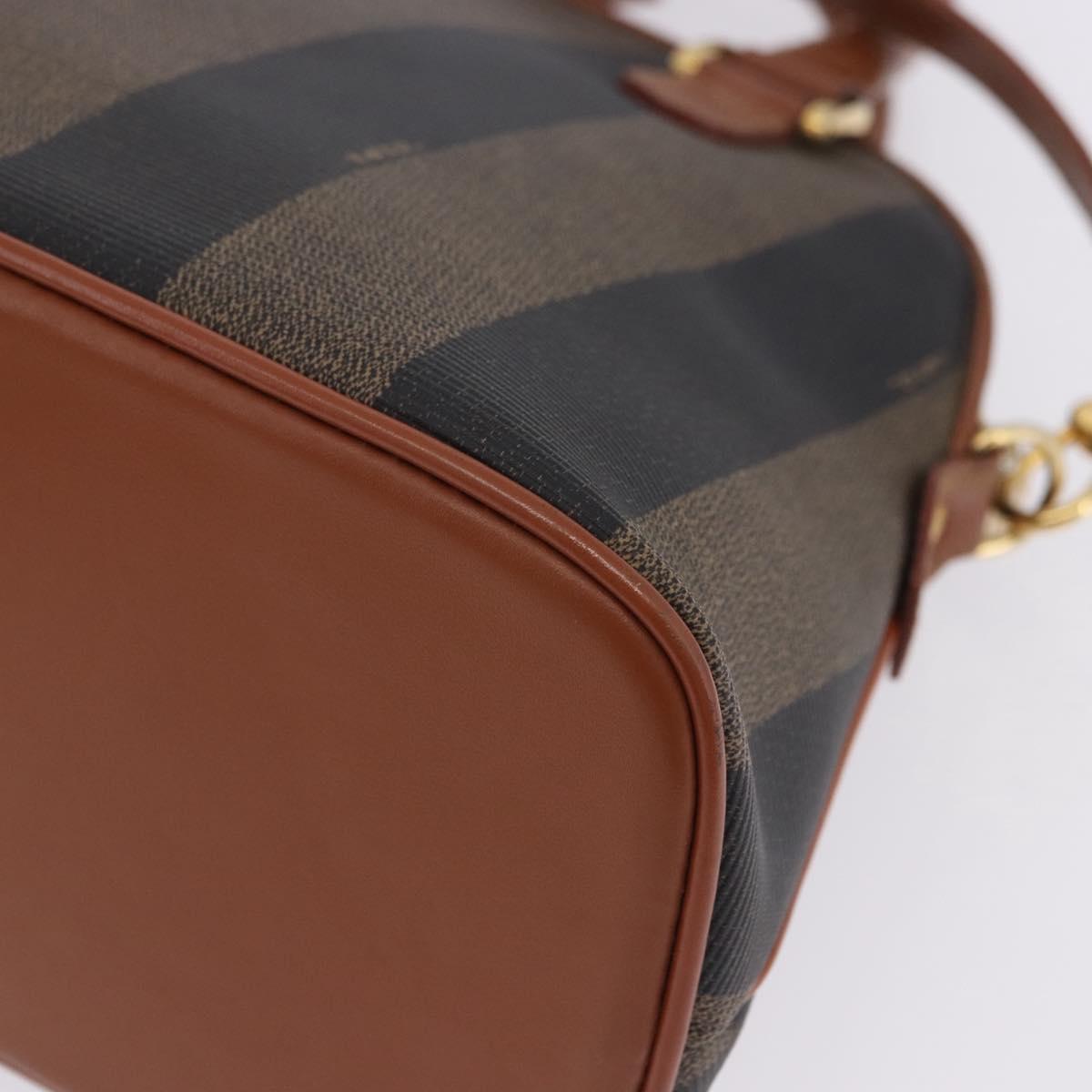FENDI Pecan Canvas Hand Bag PVC 2way Black Brown Auth ki6816V