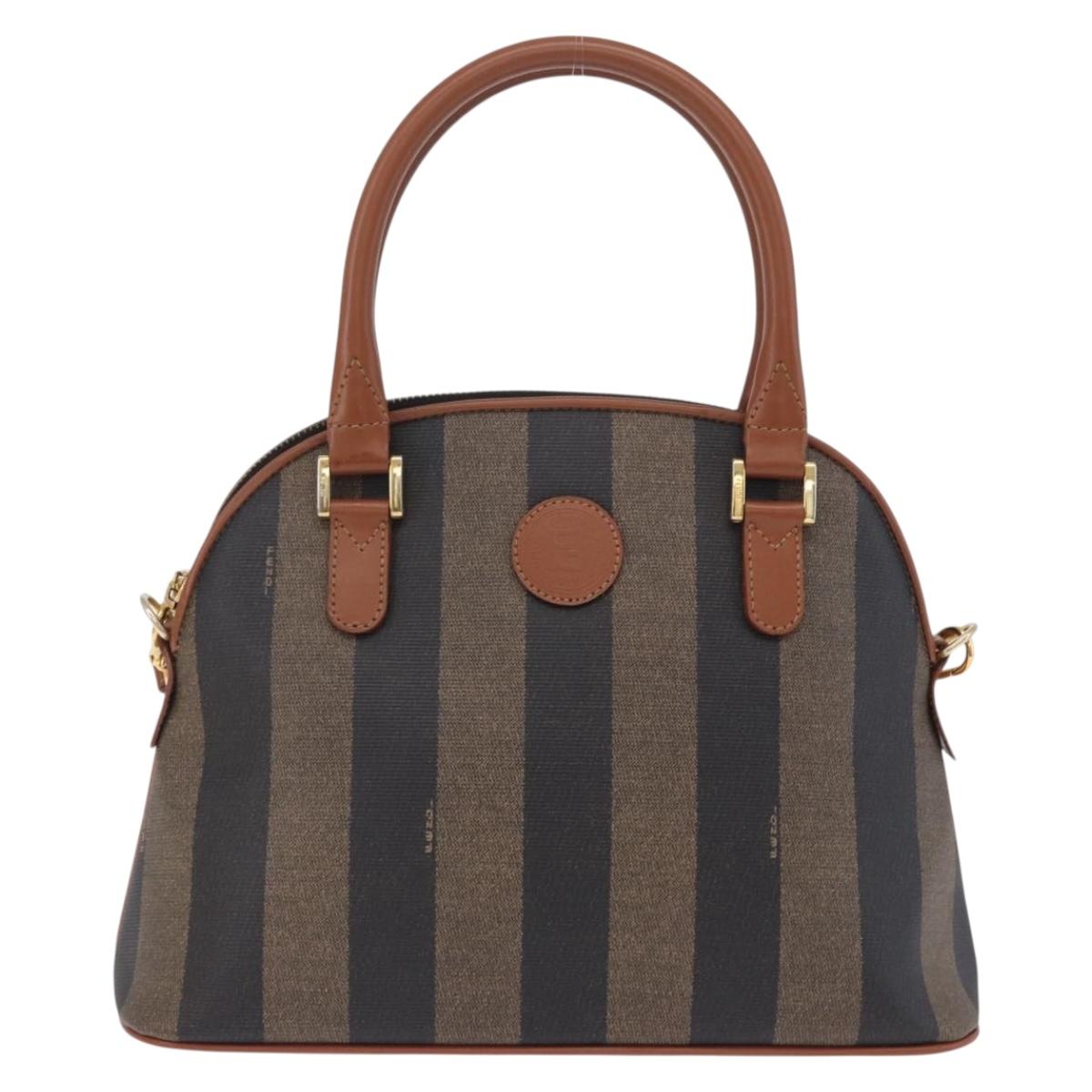 FENDI Pecan Canvas Hand Bag PVC 2way Black Brown Auth ki6816V