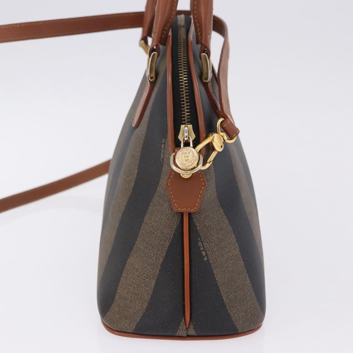 FENDI Pecan Canvas Hand Bag PVC 2way Black Brown Auth ki6816V