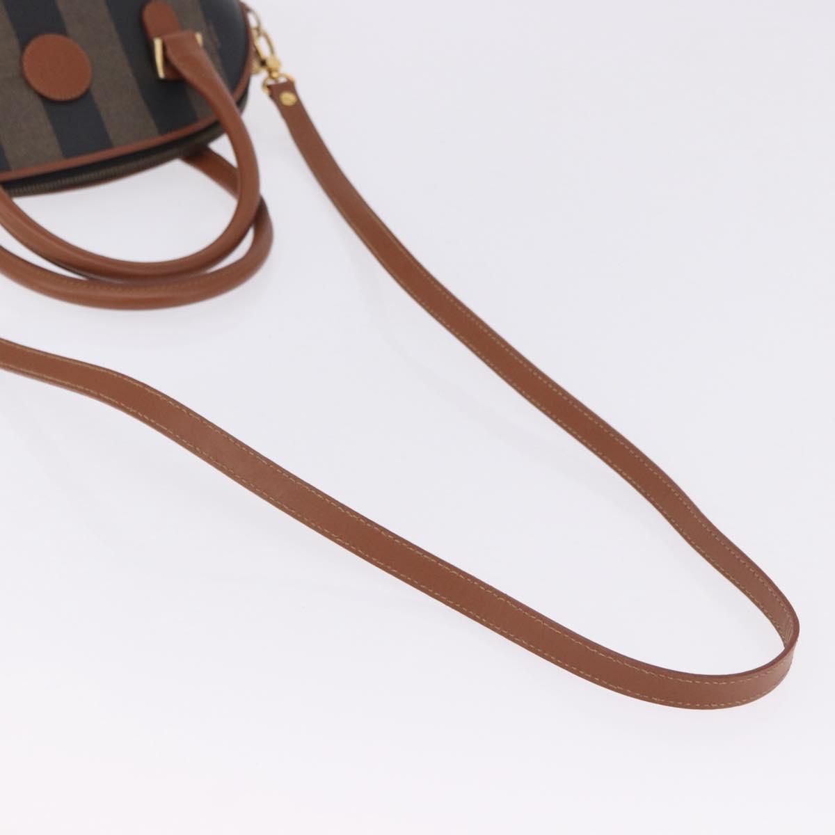 FENDI Pecan Canvas Hand Bag PVC 2way Black Brown Auth ki6816V